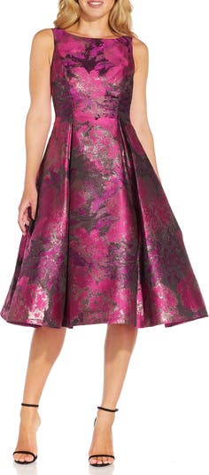 Metallic jacquard fit & flare clearance dress