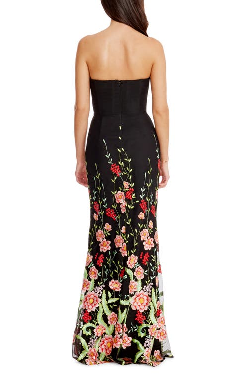 Shop Dress The Population Fernanda Embroidered Floral Strapless Gown In Bright Rose Multi