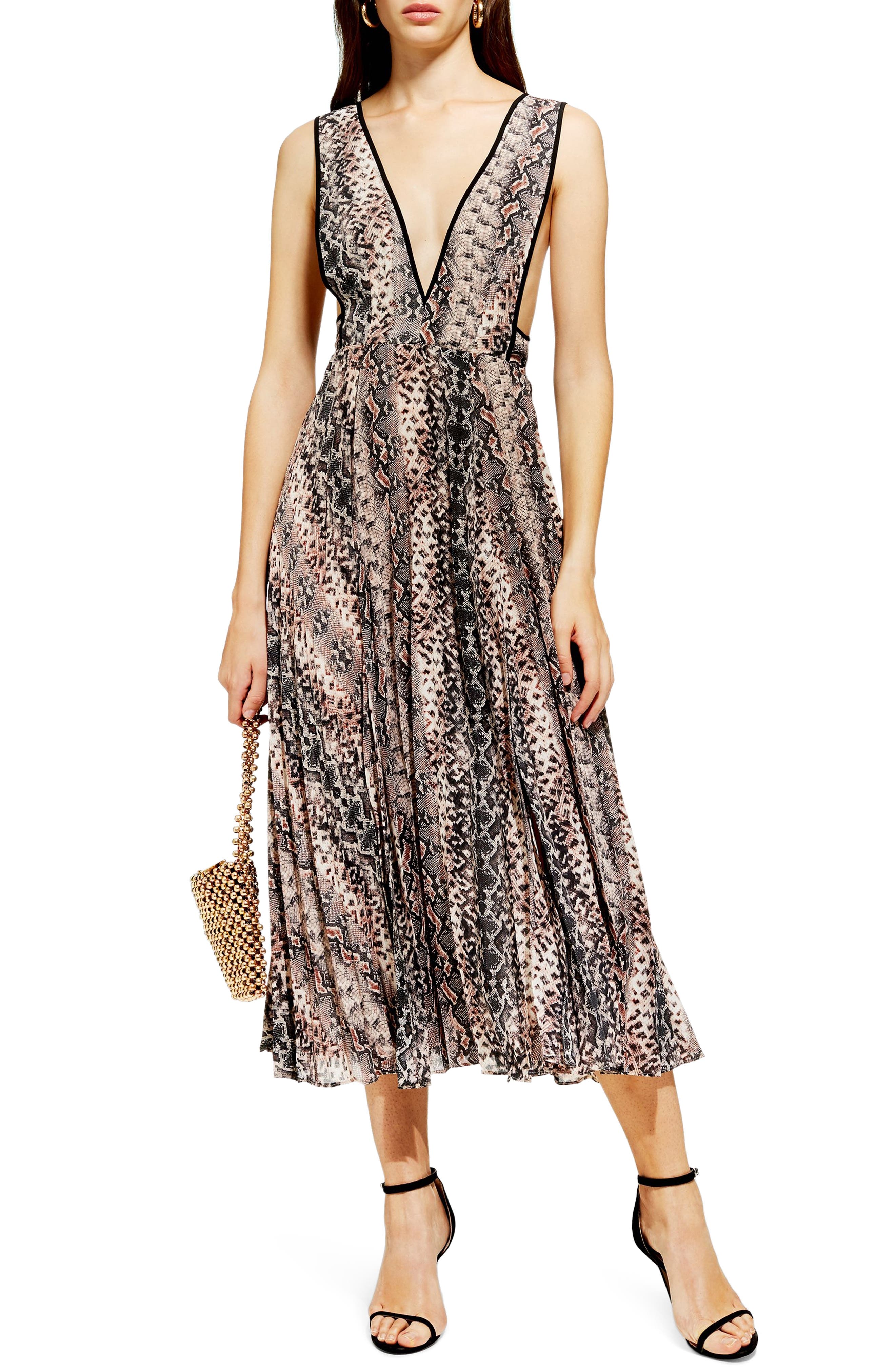 snake print pleated dress