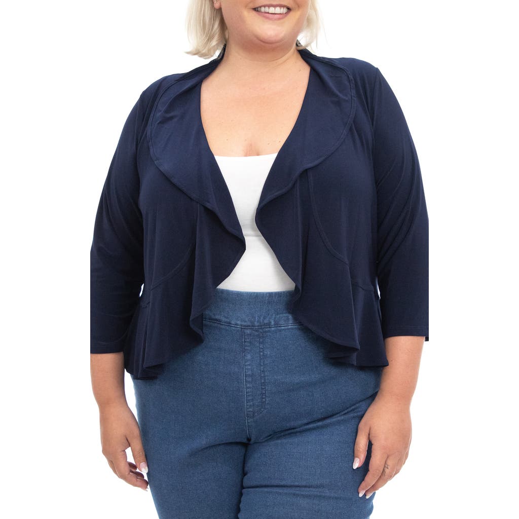 Nina Leonard Ruffle Trim Bolero Cardigan (plus Size In Navy