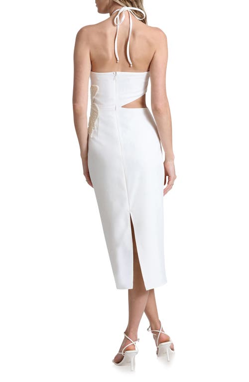 Shop Avec Les Filles Floral Appliqué Cutout Halter Midi Dress In White