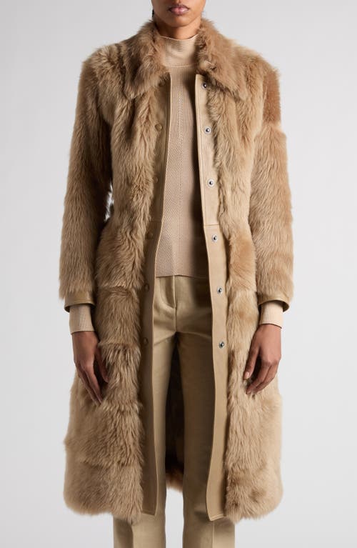 Shop Tom Ford Soft Shearling & Leather Belted Coat In Jb020 Honey Beige