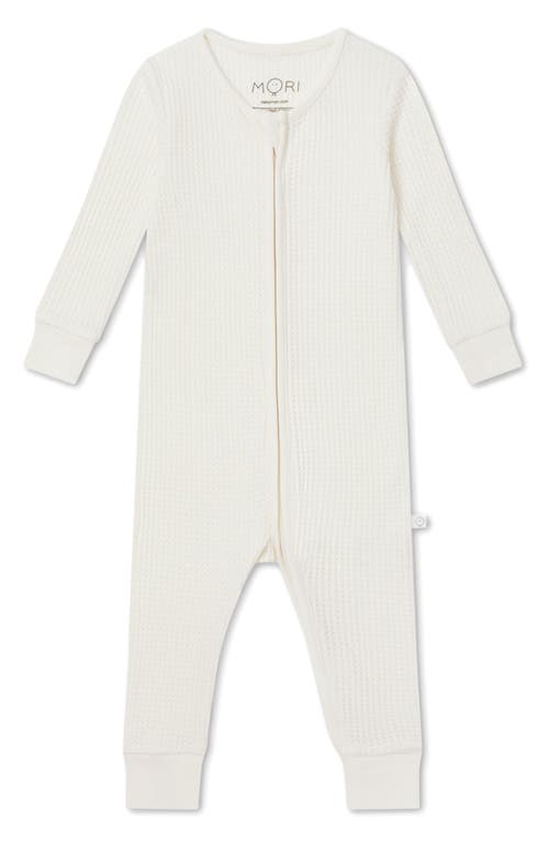 MORI Clever Zip Waffle Fitted One-Piece Pajamas in Ecru at Nordstrom