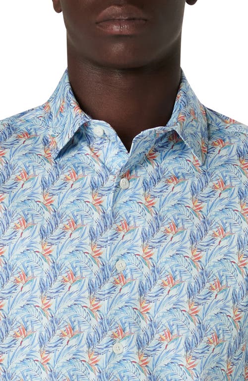 Shop Bugatchi Miles Ooohcotton® Birds Of Paradise Print Short Sleeve Button-up Shirt In Sky