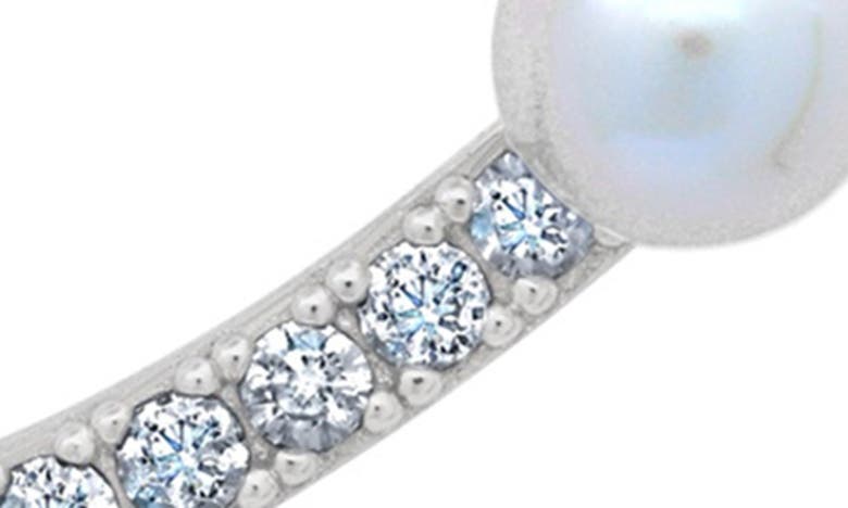 Shop Crislu Pavé Cubic Zirconia & Imitation Pearl Curved Bar Pendant Necklace In Silver