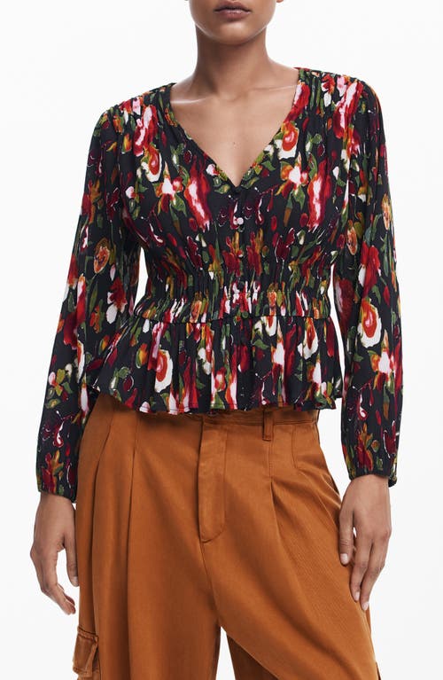 Desigual Kanazawa Floral Print Long Sleeve Shirt in Black 