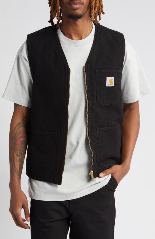 Arbor Organic Cotton Zip Vest in Black Aged Canvas