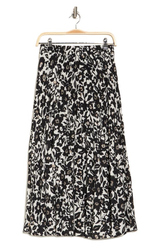Max Studio Graduated Pleat Print Knee-length Midi Skirt In Black/ Cbblstn Flrl Ink