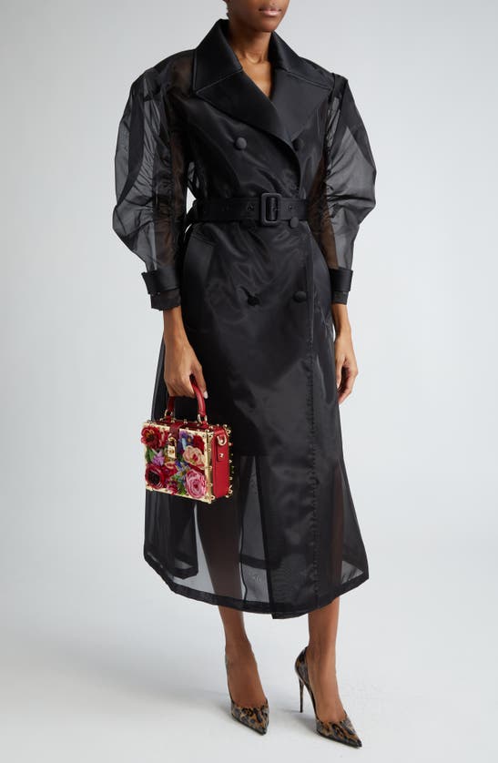 Shop Dolce & Gabbana Dolce&gabbana Puff Sleeve Sheer Trench Coat In Nero