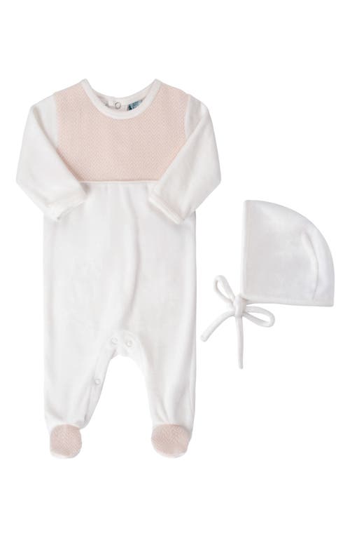 Shop Feltman Brothers Chevron Footie & Bonnet Set In Ivory/blush