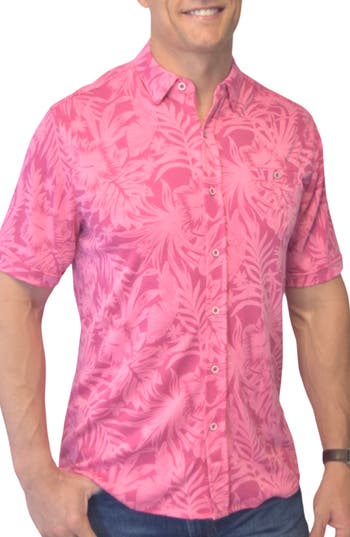 Shop Nicoby Polynosic Short Sleeve Button-up Shirt In Fushia