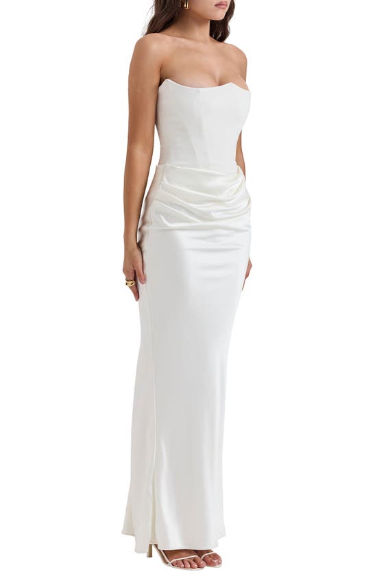 HOUSE OF CB HOUSE OF CB PERSEPHONE STRAPLESS SATIN CORSET COCKTAIL DRESS