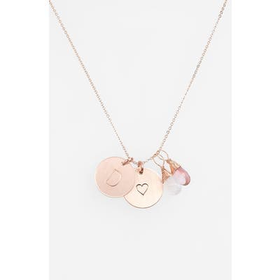 Nashelle 14K-Gold Fill Heart Disc, Moonstone & Pink Quartz Initial Necklace