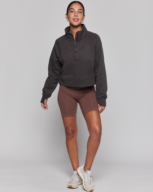 Shop Rebody Active Effortless Fleece Crop Half Zip Sweatshirt In Phantom Grey