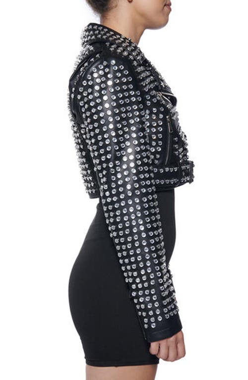Azalea Wang Gazette Studded Crop Faux Leather Moto Jacket In Black