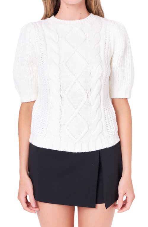 English Factory Cable Stitch Puff Sleeve Sweater in Cream at Nordstrom, Size Small