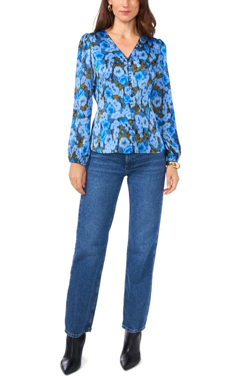 Shop Vince Camuto Print Button-up Top In Royal Azure