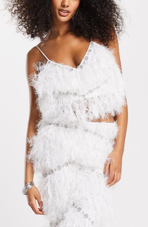 ASOS DESIGN Embellished Faux Feather Camisole in White
