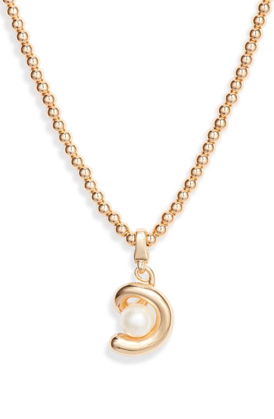 Shop Jenny Bird Daphne Imitation Pearl Pendant Necklace In High Polish Gold/pearl