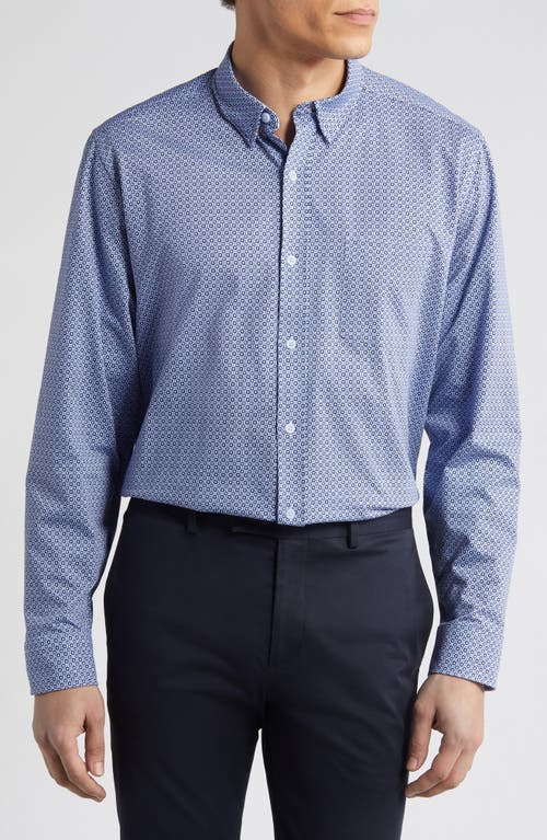 XC Flex Stretch Button-Up Shirt in Blue Diamond Grid Print