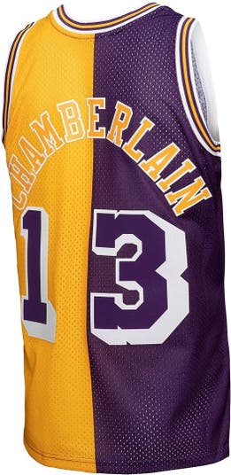 Men's Mitchell & Ness Wilt Chamberlain Purple/Gold Los Angeles Lakers Hardwood Classics 1971/72 Split Swingman Jersey Size: Large