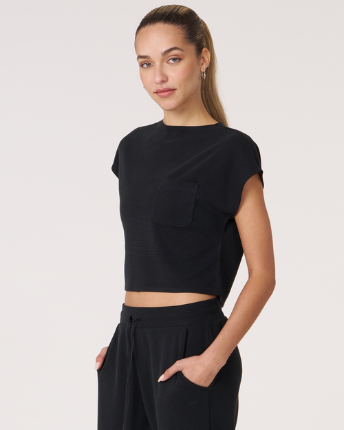 Shop Rebody Active Retreat Pocket Waffle Tee In Black