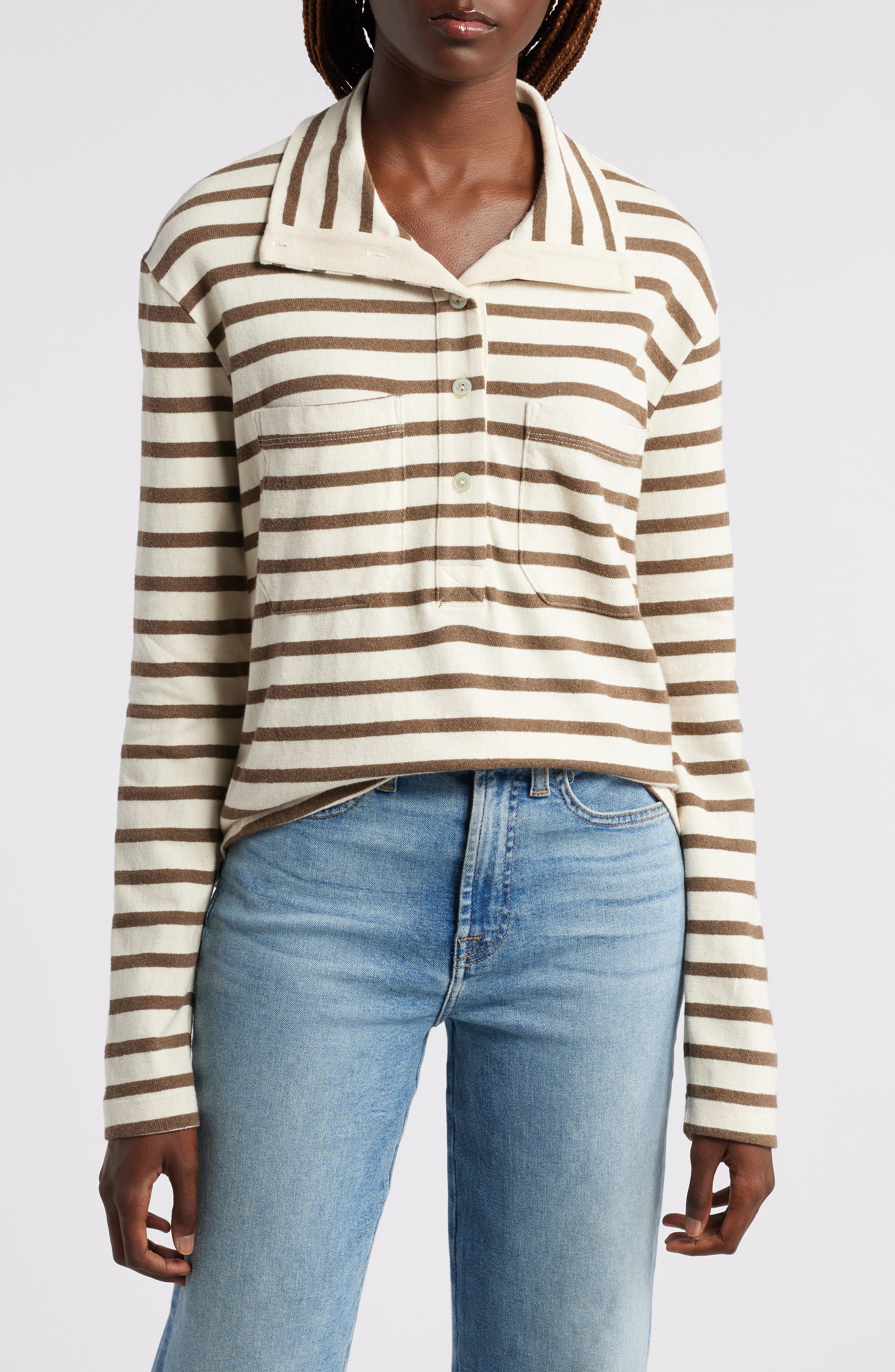 Wyeth Caroline Stripe Long Sleeve Top in Ecru/Chocolate 