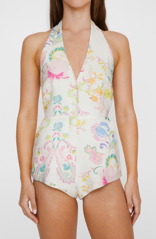 Shop Nasty Gal Floral Halter Button Front Romper In Multi