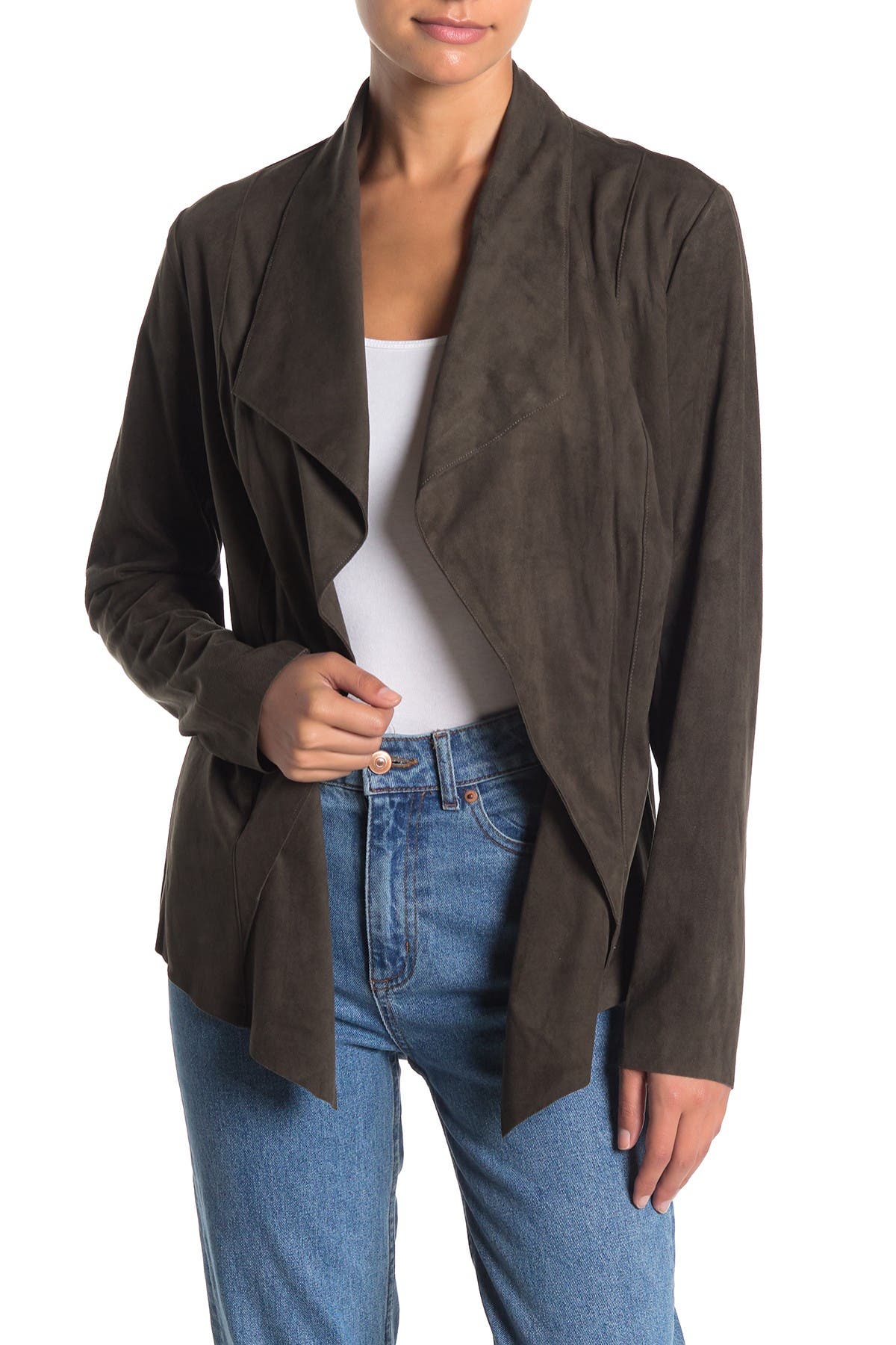 draped faux suede jacket