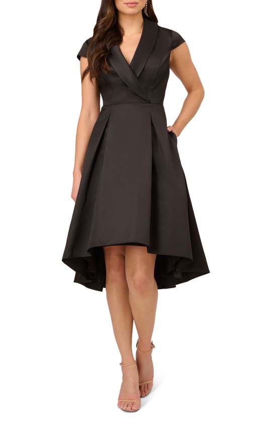 Shop Adrianna Papell Box Pleat High-low Mikado Dress In Black