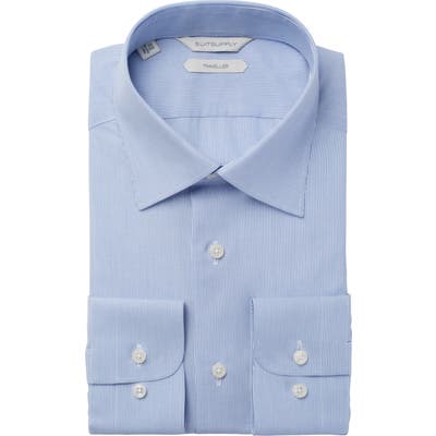 Suitsupply Slim Fit Hairline Stripe Traveler Dress Shirt, 5.75 - Blue
