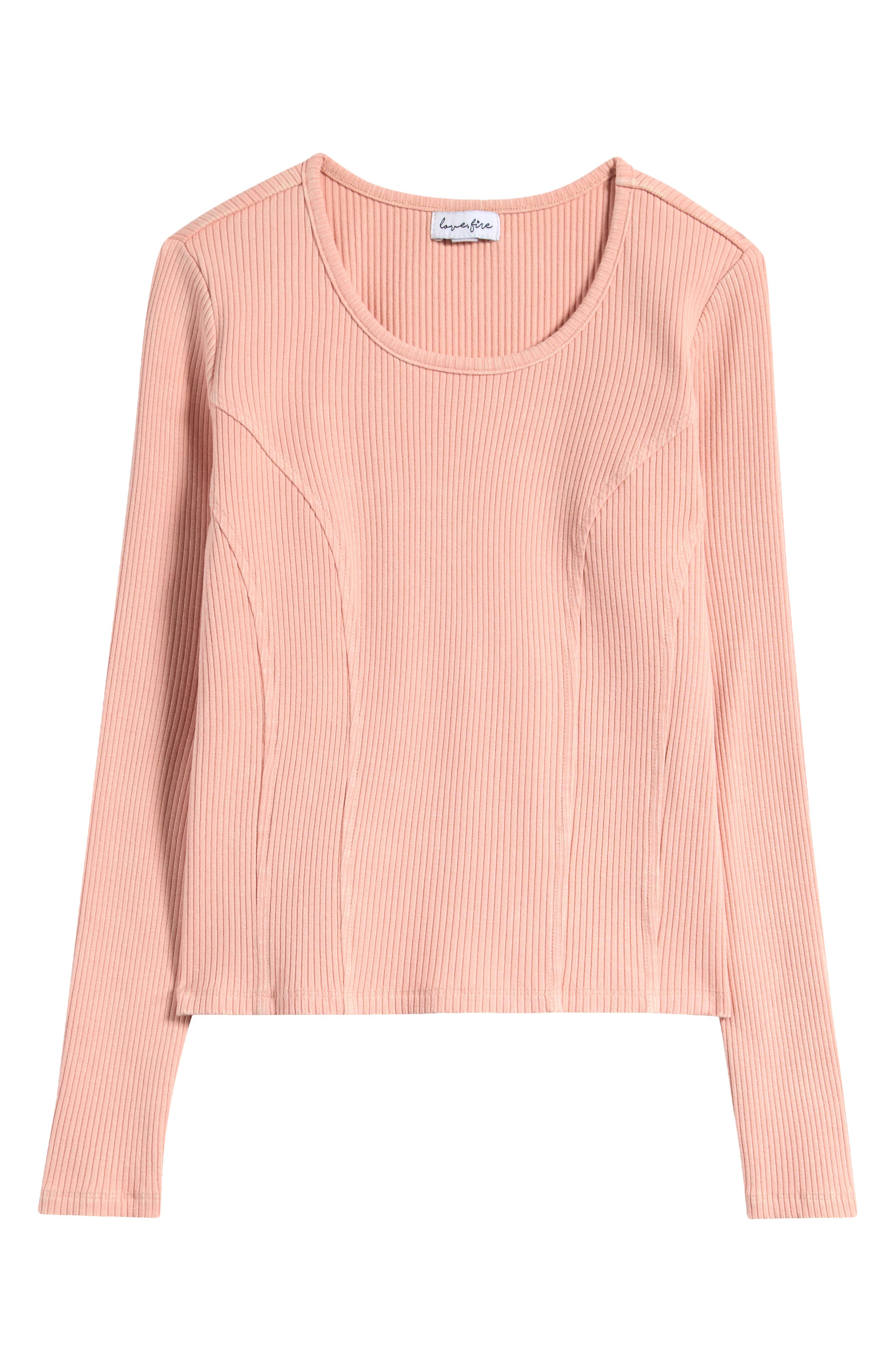 Love, Fire Kids' Long Sleeve Cotton Rib T-Shirt in Dusty Pink 