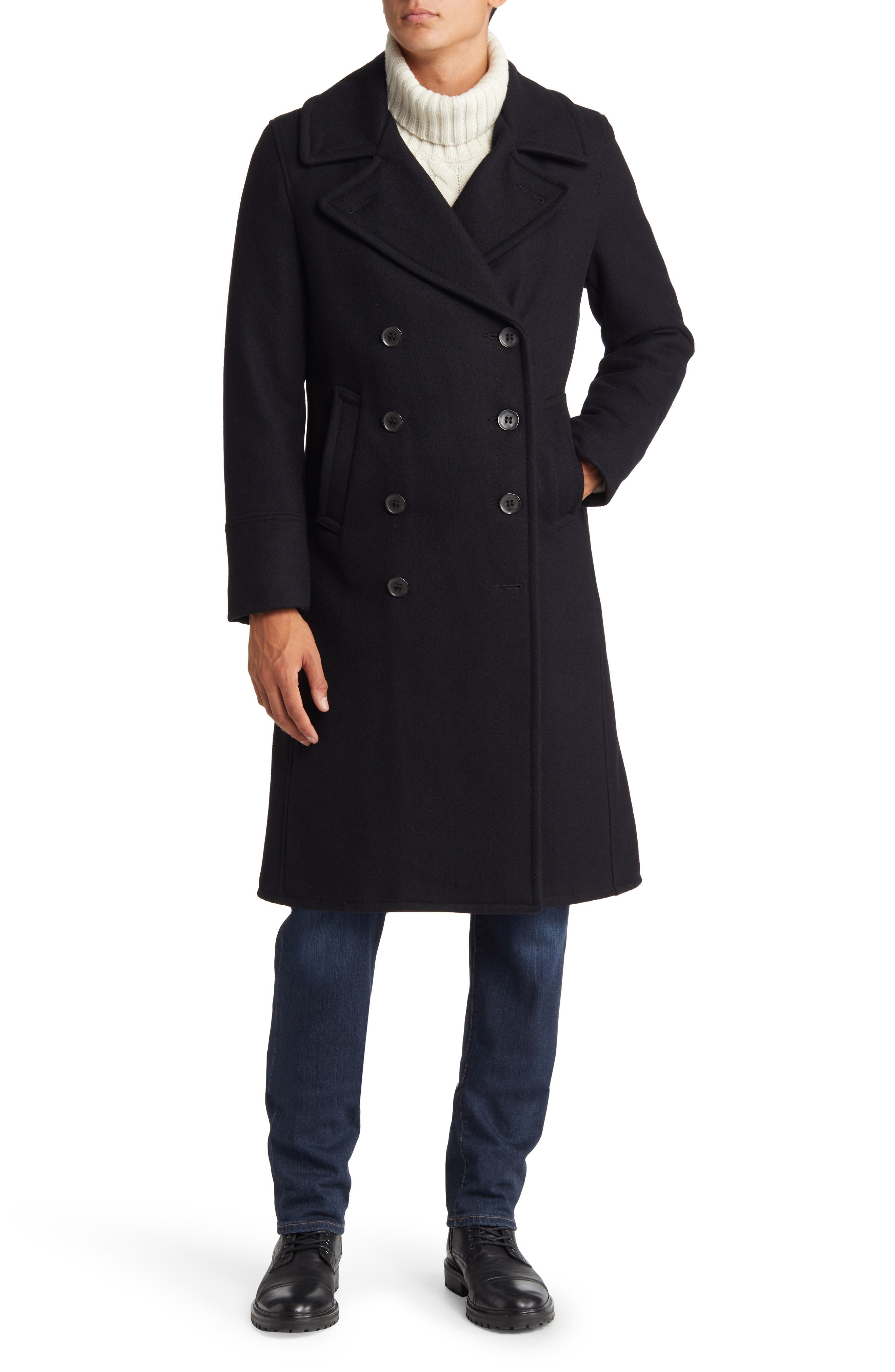 Bellemere New York Wool Double Breast Walker Coat in Black for Men Mens Clothing Coats Long coats and winter coats 