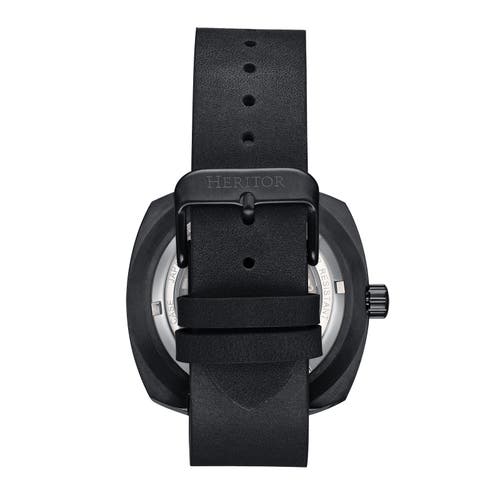 Heritor Automatic Men's Davenport Engraved-case Leather-band Watch With Date - Black In Black