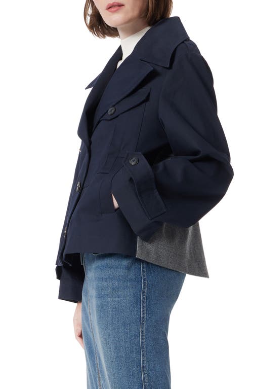 Do By Dee Ocleppo Mixed Media Short Trench Coat In New Navy