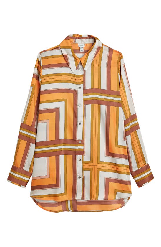River Island Boyfriend Satin Button-up Shirt In Orange