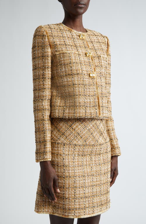 Shop St John St. John Collection Multiyarn Metallic Tweed Crop Jacket In Gold/canyon Multi