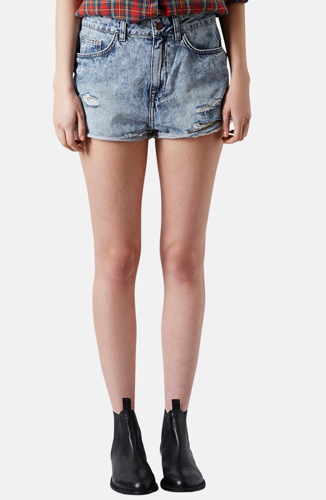denim moto shorts