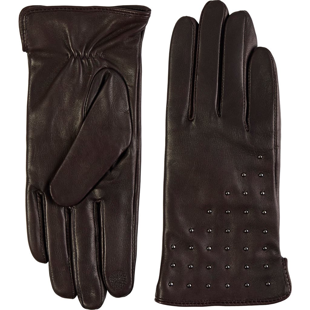 Bruno Magli Bias Studded Leather Gloves In Brown