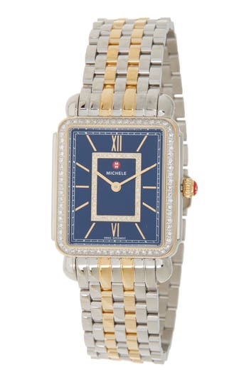 Shop Michele Deco Two-tone Diamond Embellished Bracelet Watch, 20mm X 43mm In 2t Silver/gold