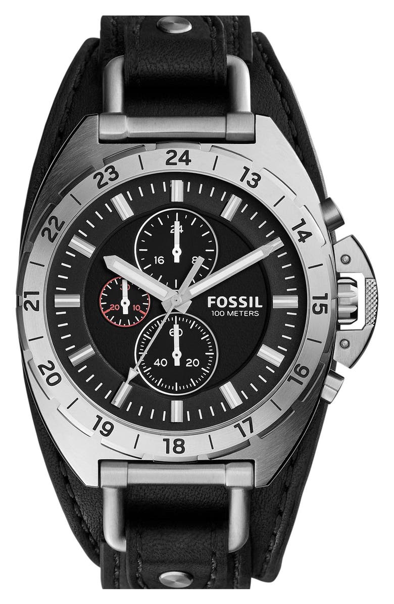 Fossil 'Breaker' Chronograph Leather Cuff Watch, 45mm | Nordstrom