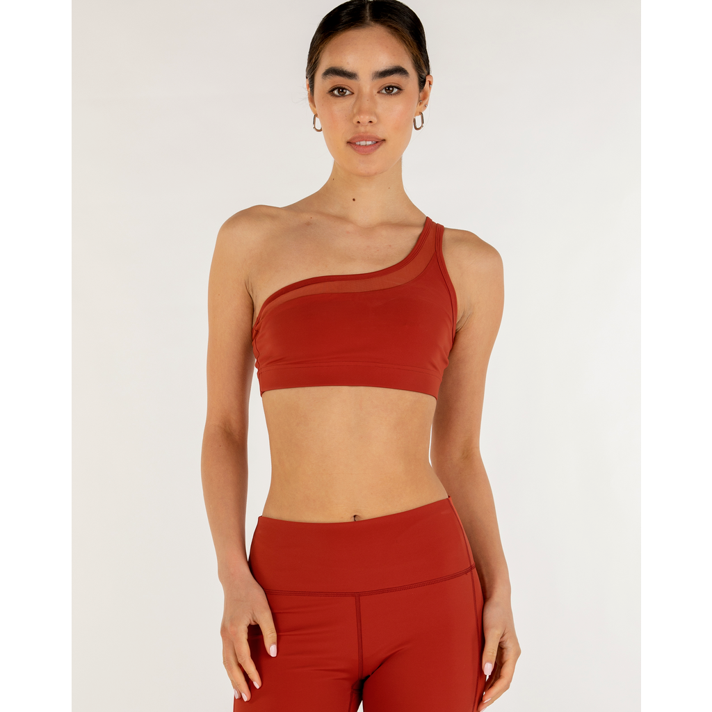 Rebody Active On Duty Mesh One Shoulder Silkiflex Bra In Mars Red