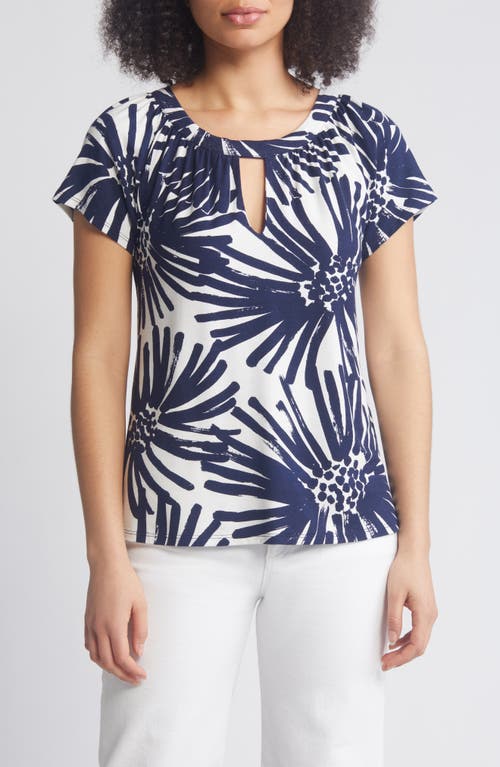 Loveappella Floral Keyhole Short Sleeve Jersey Top Navy at Nordstrom,