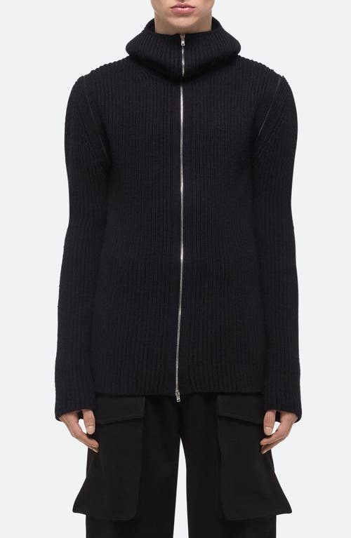 Shop Helmut Lang Safety Convertible Merino Wool Rib Balaclava Cardigan In Black - 001