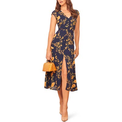 Reformation Floral Wellfleet Back Cutout Dress, Blue
