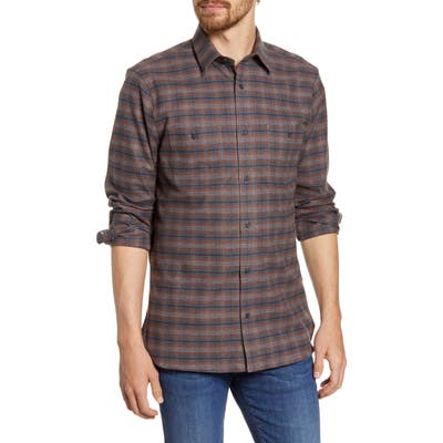 Nordstrom Shop Workwear Regular Fit Plaid Flannel Button-Up Shirt, Grey