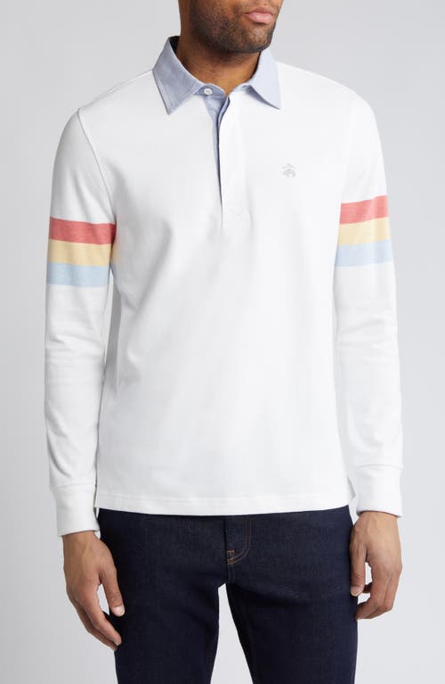 Brooks Brothers Stripe Sleeve Cotton Rugby Shirt In White Multi