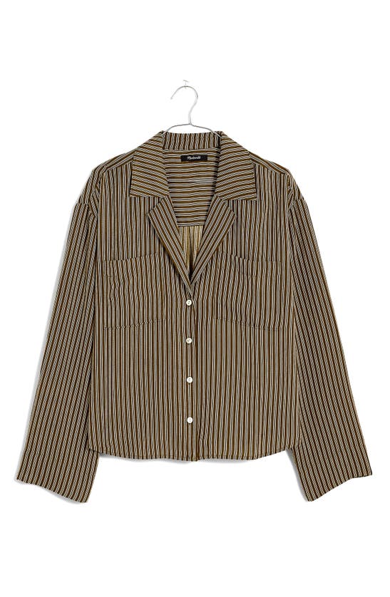 Shop Madewell Stripe Resort Long Sleeve Seersucker Button-up Shirt In Dark Olive