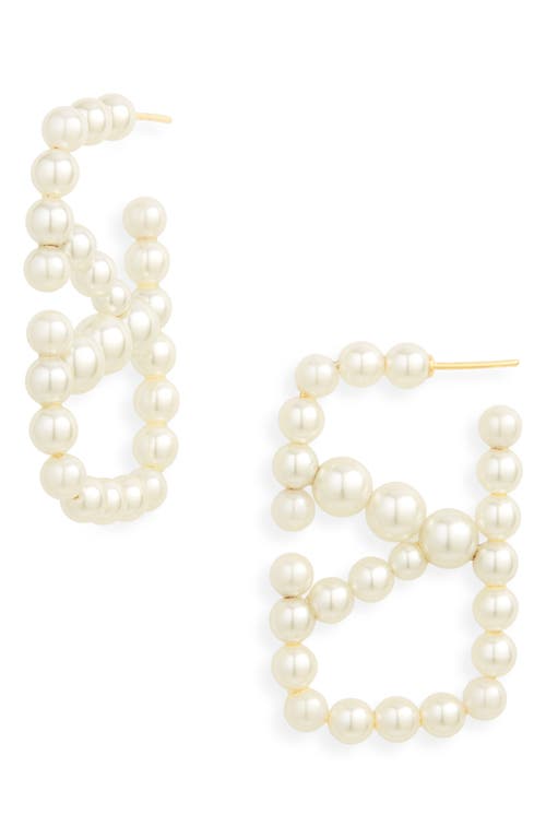 Shop Valentino Garavani Vlogo Imitation Pearl Drop Earrings In 0o3 Oro 18/cream