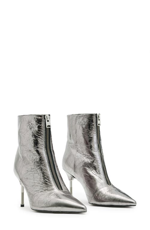 Allsaints Natasha Pointed Metallic Leather Boots In Gunmetal Grey